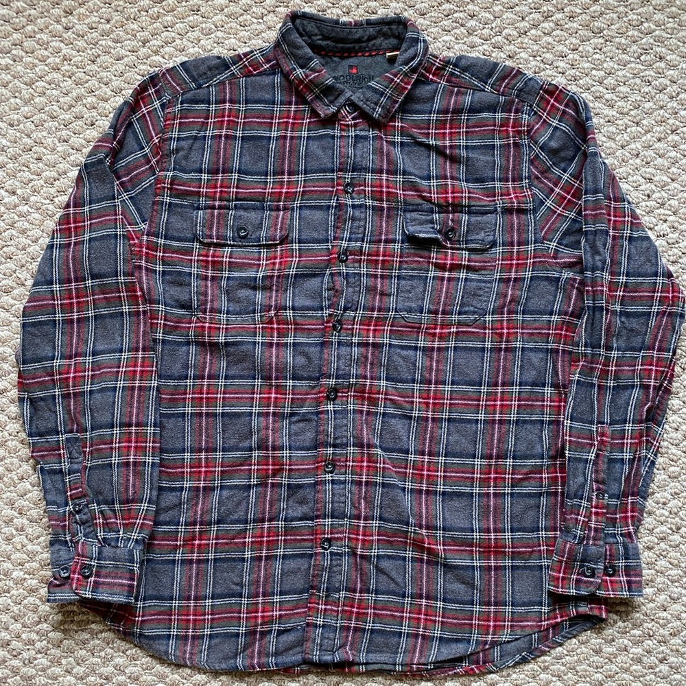 Woolrich 100% Cotton Flannel Men's Plaid Shirt Red and Grey Size XL